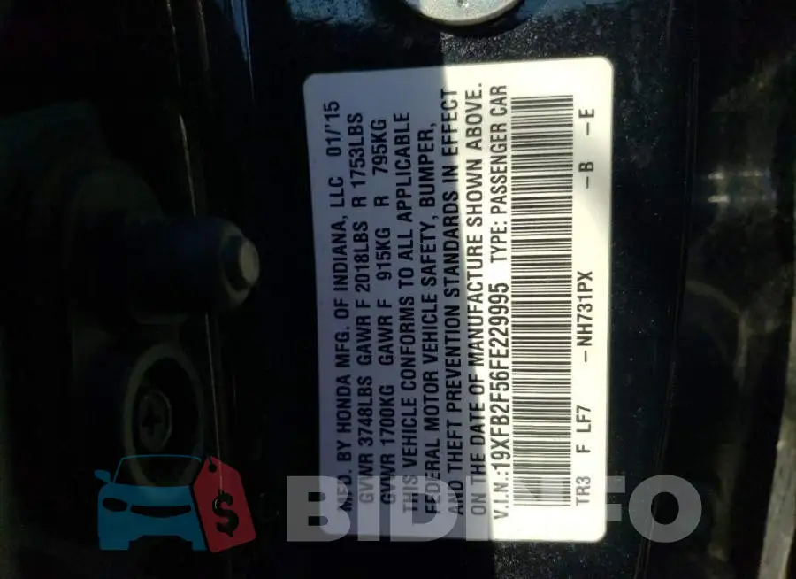 19XFB2F56FE229995 Photo# 12