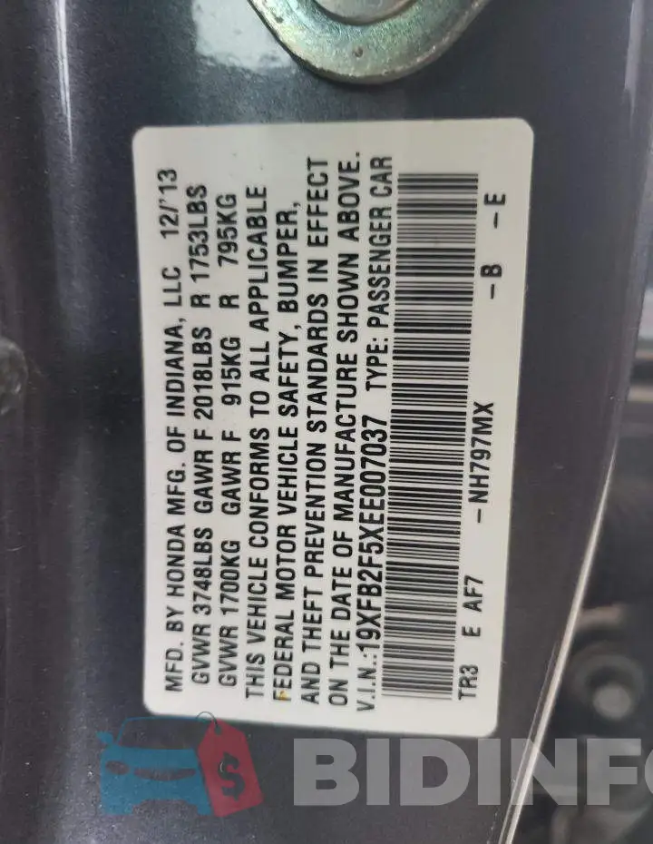 19XFB2F5XEE007037 Photo# 12