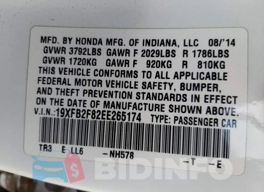 19XFB2F82EE265174 Photo# 10