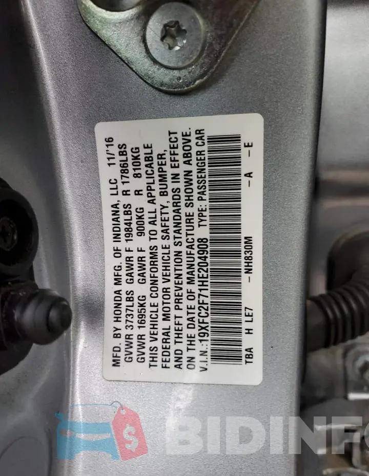 19XFC2F71HE204908 Photo# 12