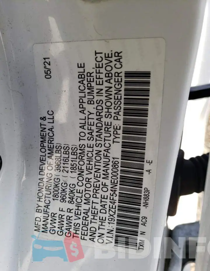 19XZE4F54NE000861 Photo# 12