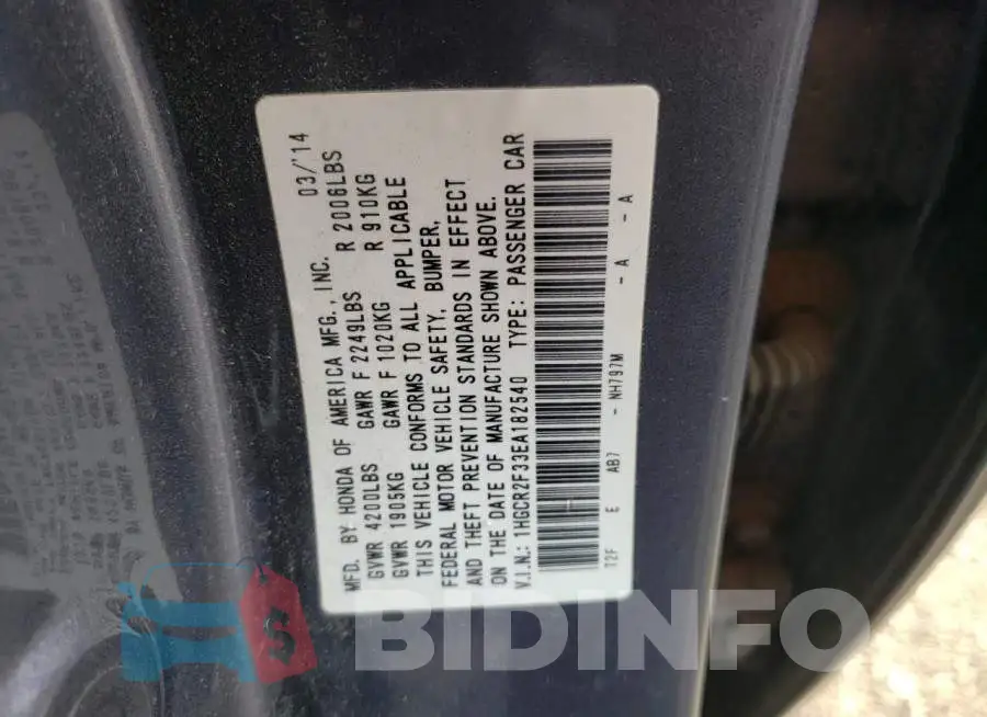 1HGCR2F33EA182540 Photo# 12