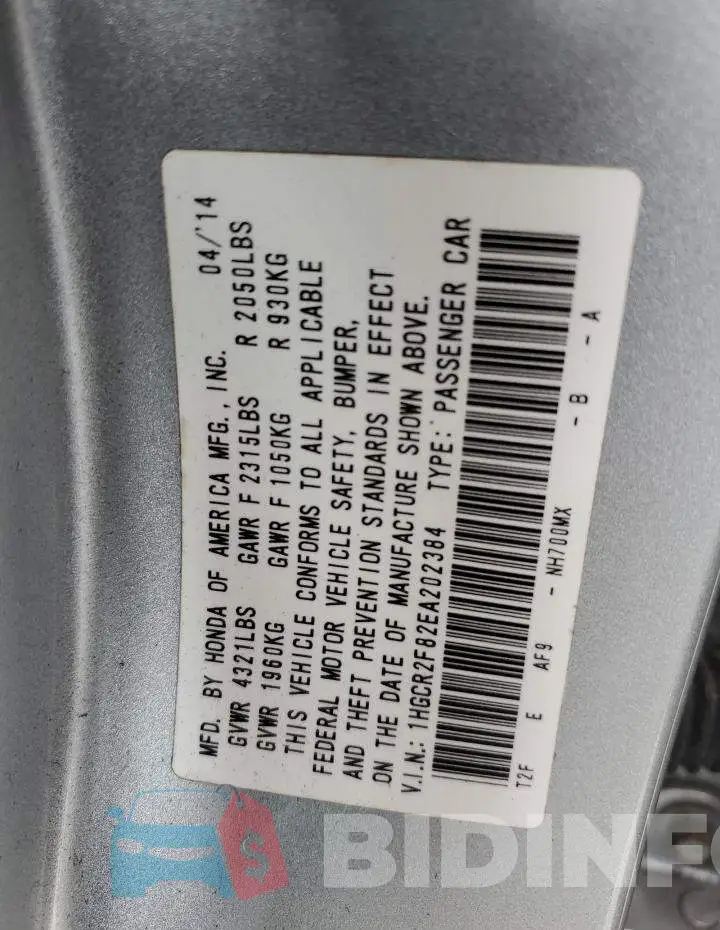 1HGCR2F82EA202384 Photo# 12