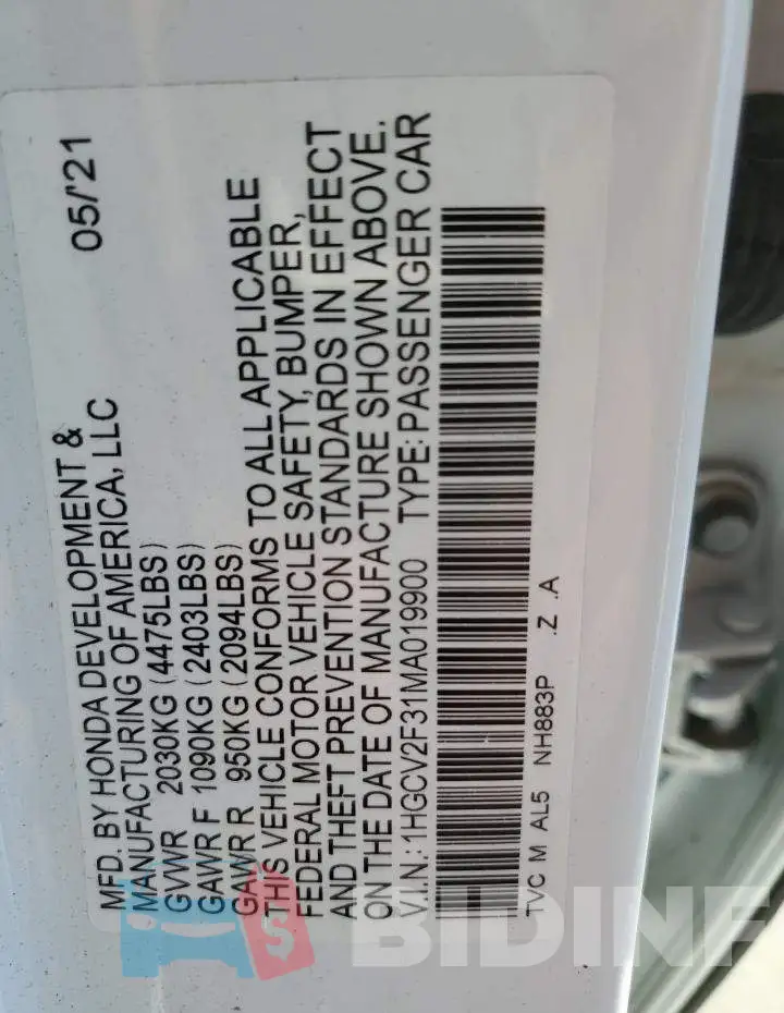 1HGCV2F31MA019900 Photo# 13