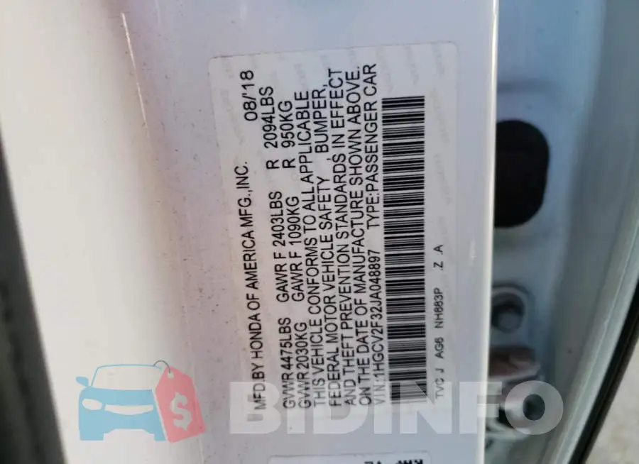 1HGCV2F32JA048897 Photo# 13