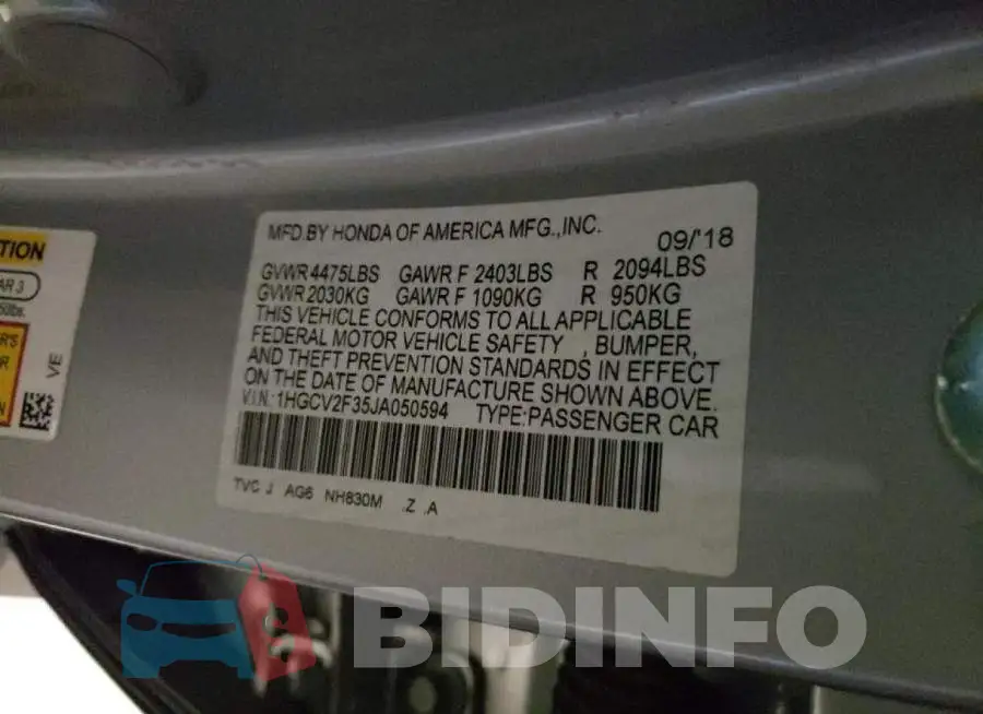 1HGCV2F35JA050594 Photo# 10