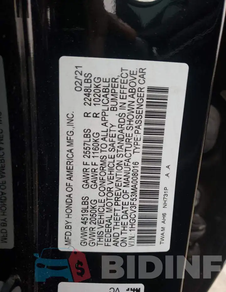 1HGCV3F53MA008016 Photo# 13
