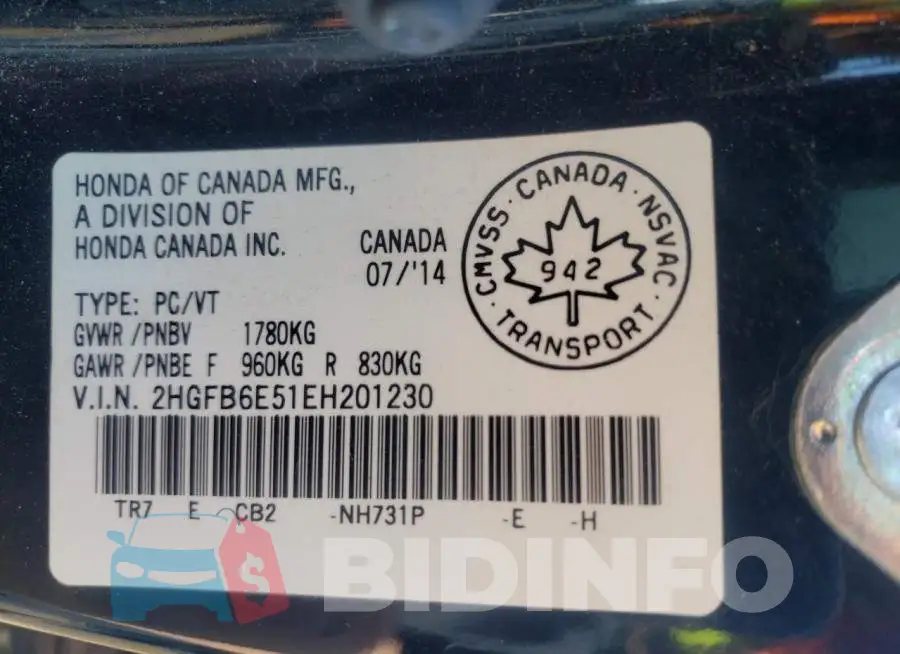 2HGFB6E51EH201230 Photo# 12