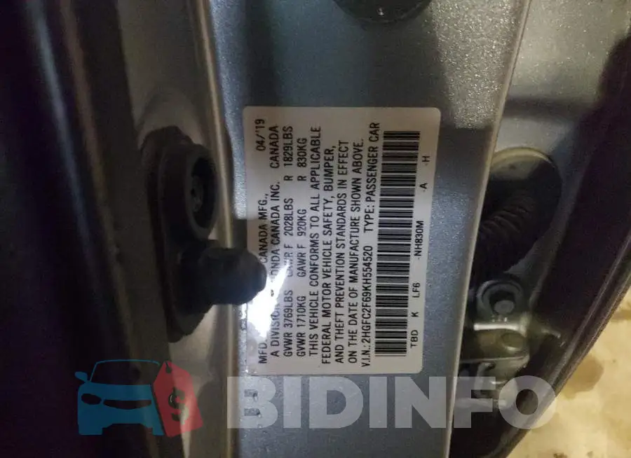 2HGFC2F69KH554520 Photo# 12