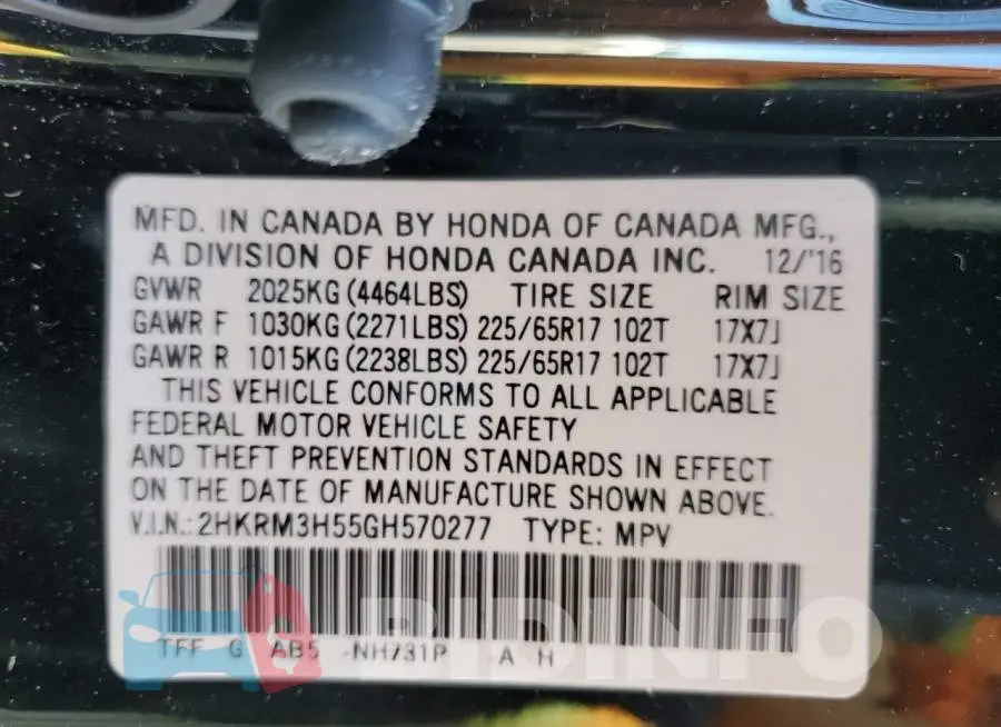 2HKRM3H55GH570277 Photo# 12