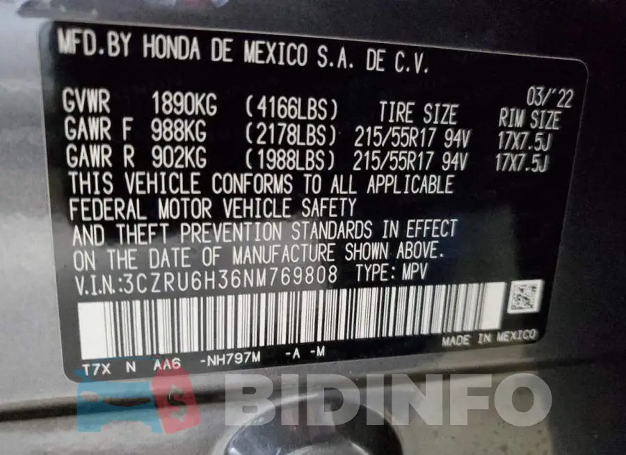 3CZRU6H36NM769808 Photo# 14