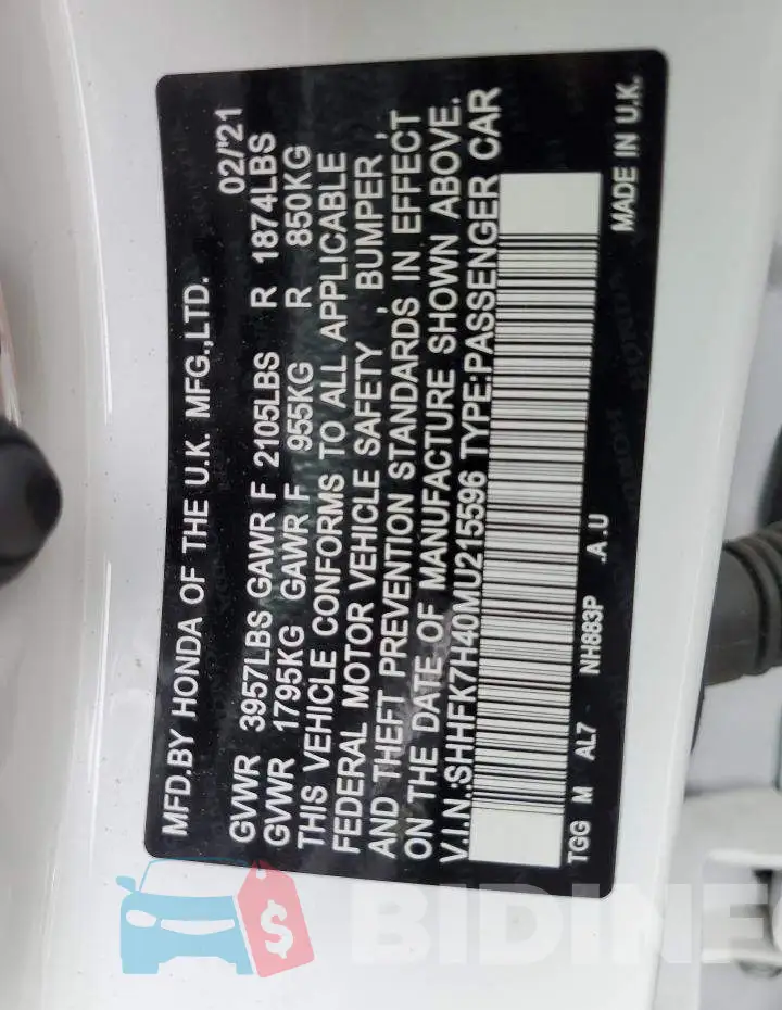 SHHFK7H40MU215596 Photo# 12