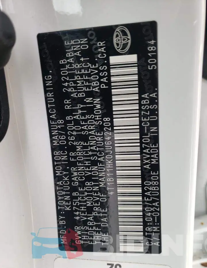 4T1B11HK0JU642208 Photo# 12