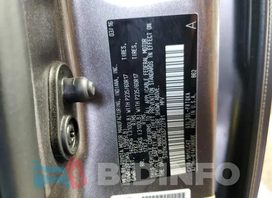 5TDYK3DCXGS722781 Photo# 12