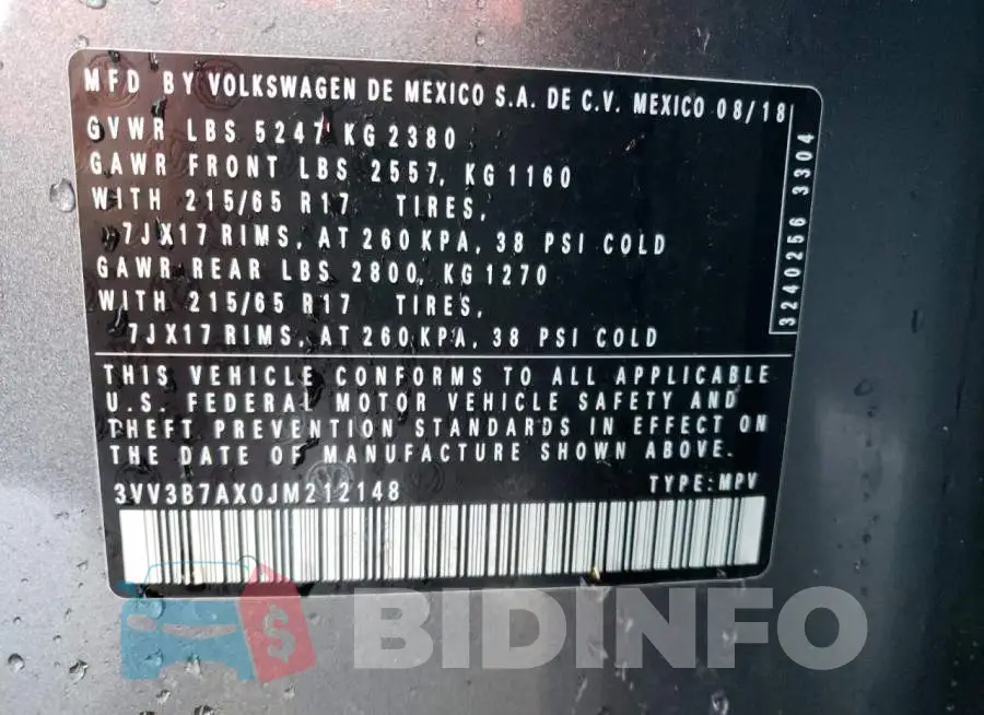 3VV3B7AX0JM212148 Photo# 14