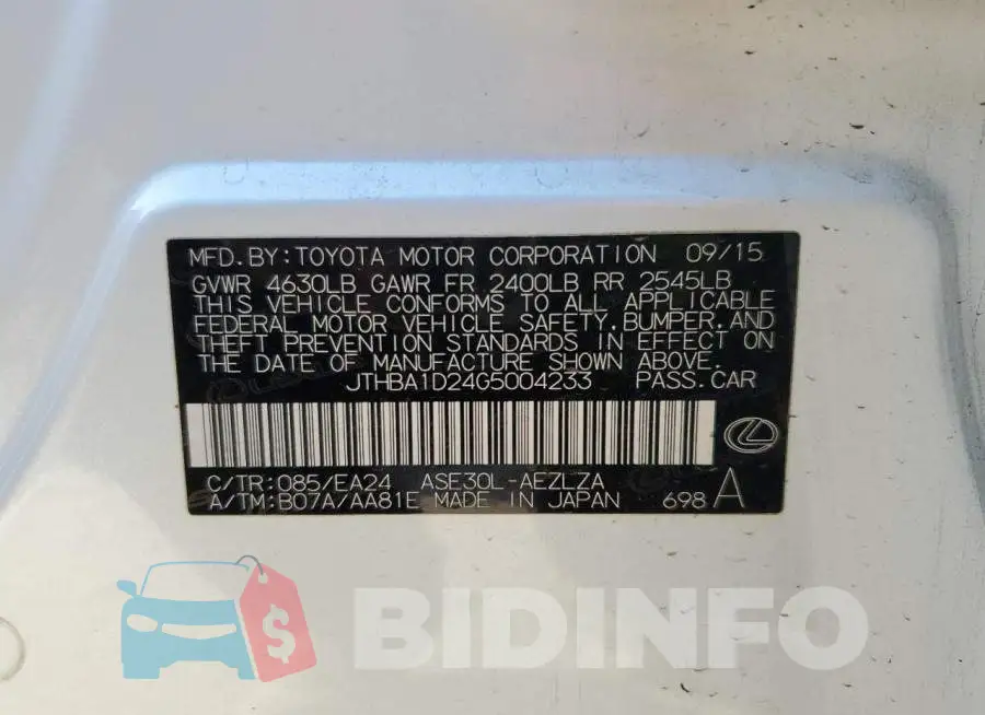 JTHBA1D24G5004233 Photo# 12