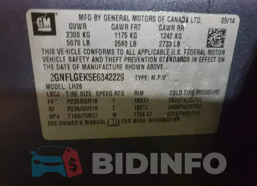 2GNFLGEK5E6342229 Photo# 13