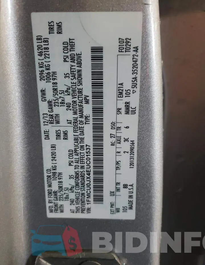 1FMCU0JX4EUC01537 Photo# 13