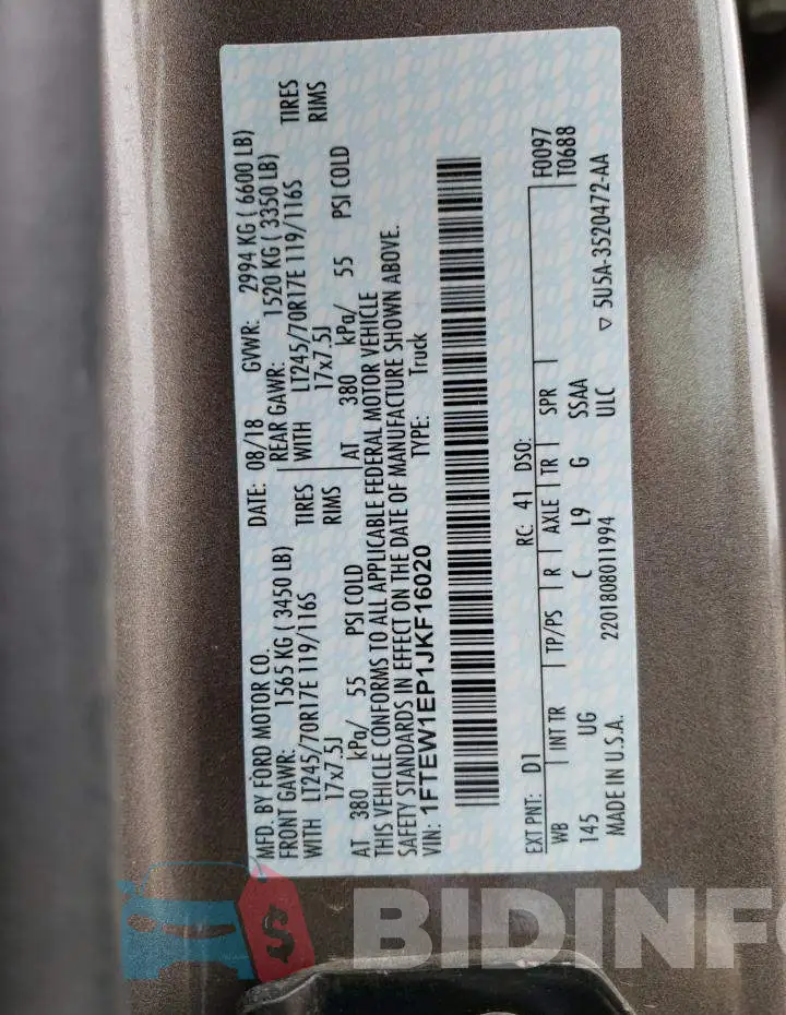 1FTEW1EP1JKF16020 Photo# 12