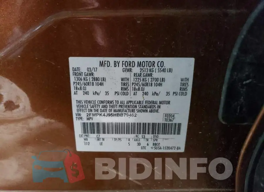 2FMPK4J95HBB79462 Photo# 12
