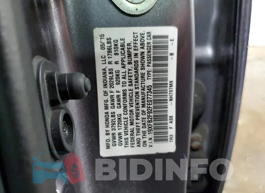 19XFB2F92FE077345 Photo# 13