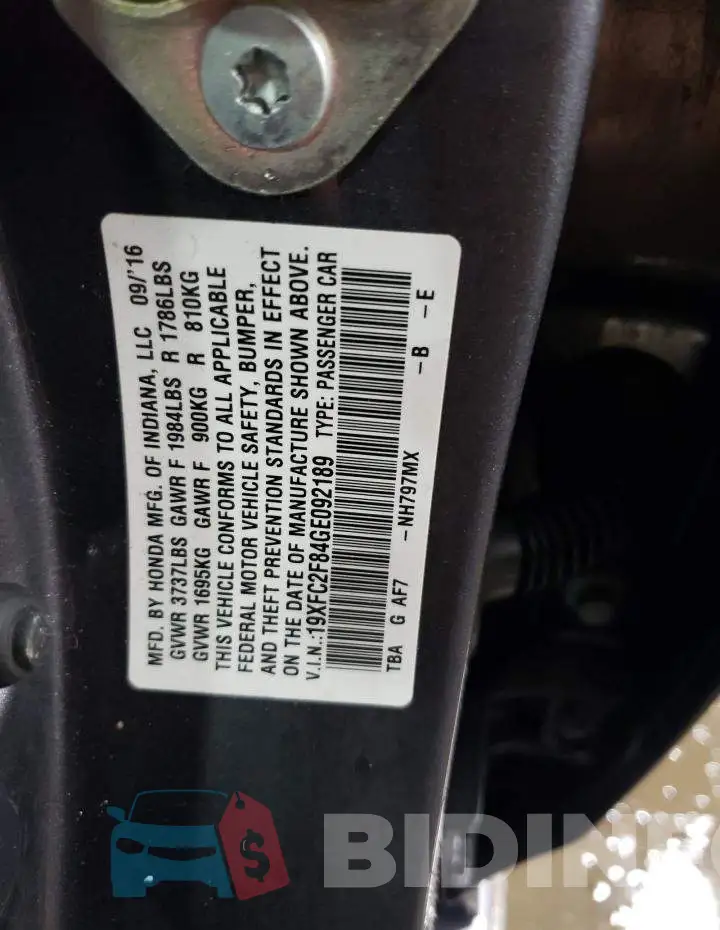 19XFC2F84GE092189 Photo# 12