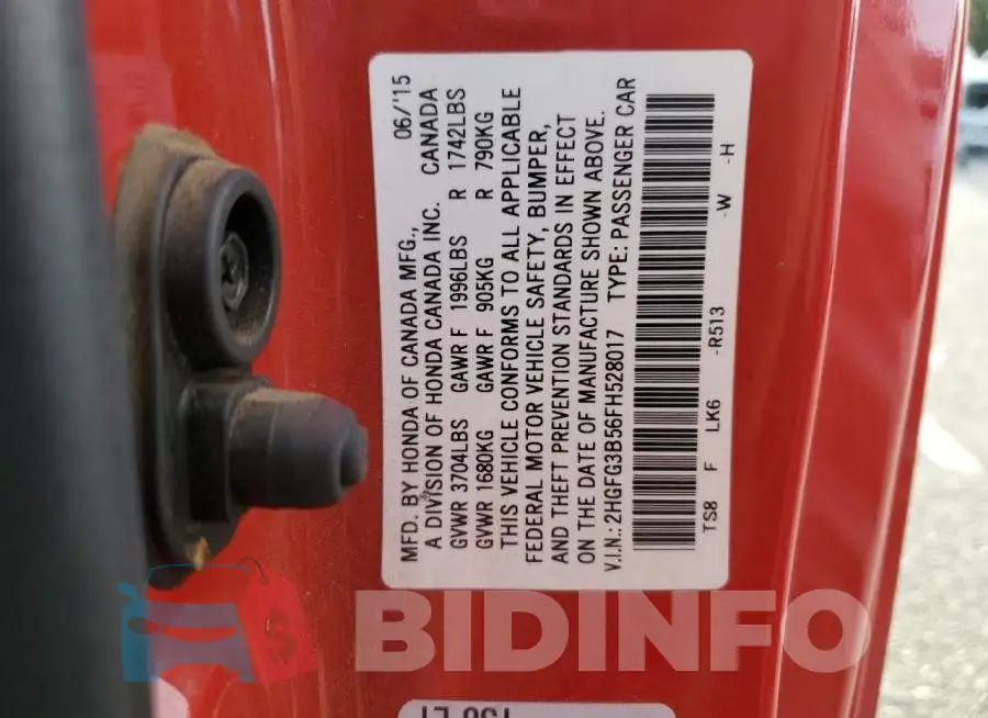 2HGFG3B56FH528017 Photo# 12
