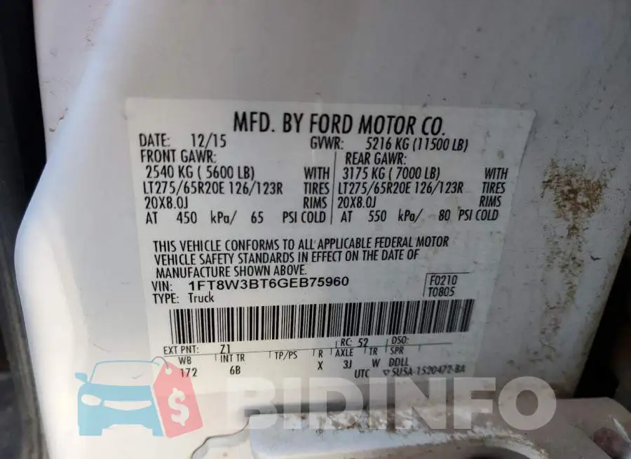 1FT8W3BT6GEB75960 Photo# 10