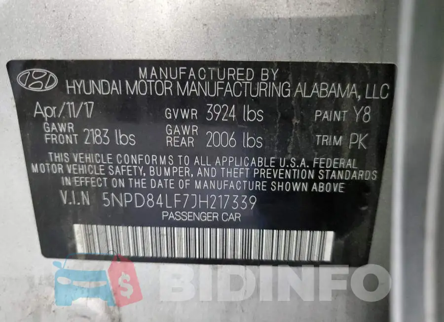 5NPD84LF7JH217339 Photo# 10