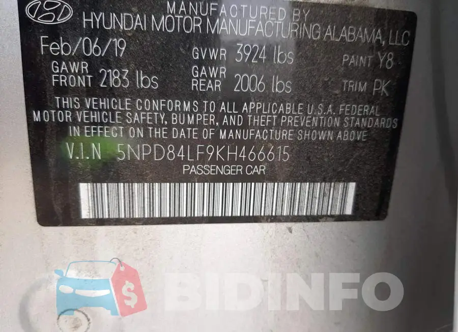 5NPD84LF9KH466615 Photo# 12