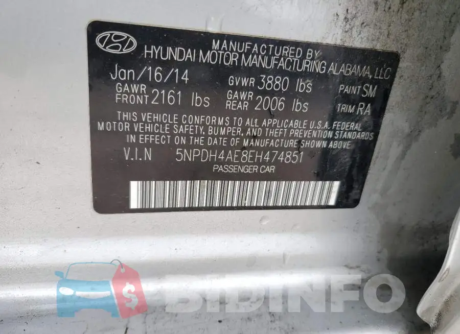 5NPDH4AE8EH474851 Photo# 12