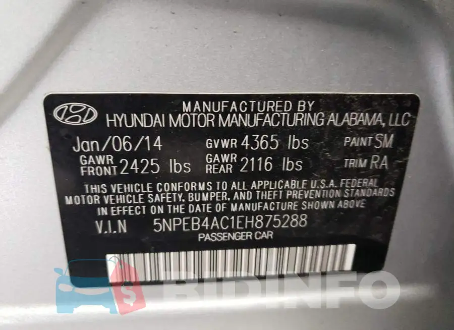 5NPEB4AC1EH875288 Photo# 12