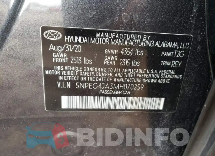 5NPEG4JA3MH070259 Photo# 13