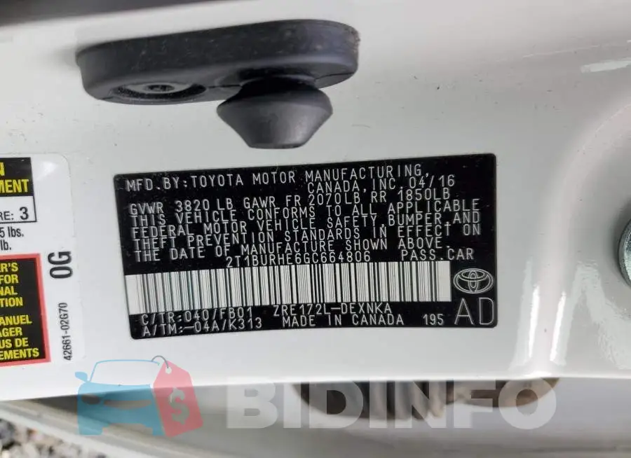 2T1BURHE6GC664806 Photo# 12
