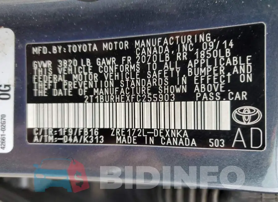2T1BURHEXFC255903 Photo# 13