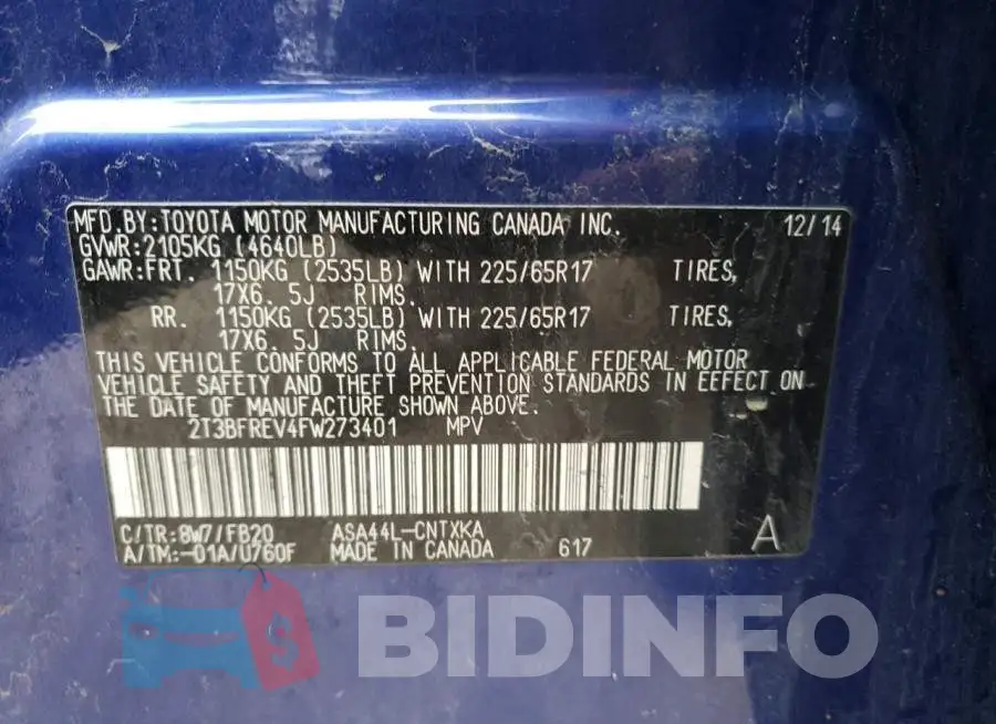 2T3BFREV4FW273401 Photo# 12