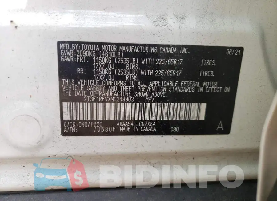 2T3F1RFVXMC218903 Photo# 13