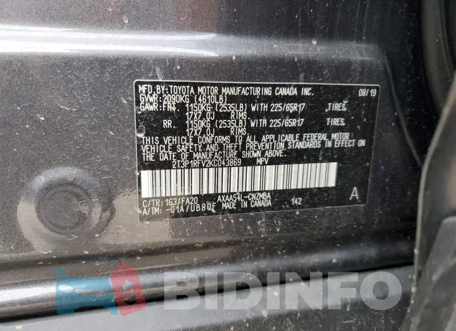 2T3P1RFV2KC043869 Photo# 13