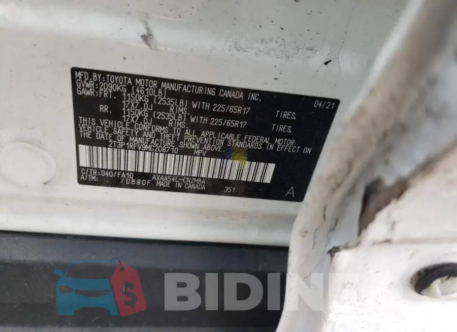 2T3P1RFV9MC208710 Photo# 10