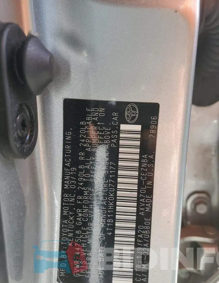 4T1B11HK0KU771177 Photo# 12