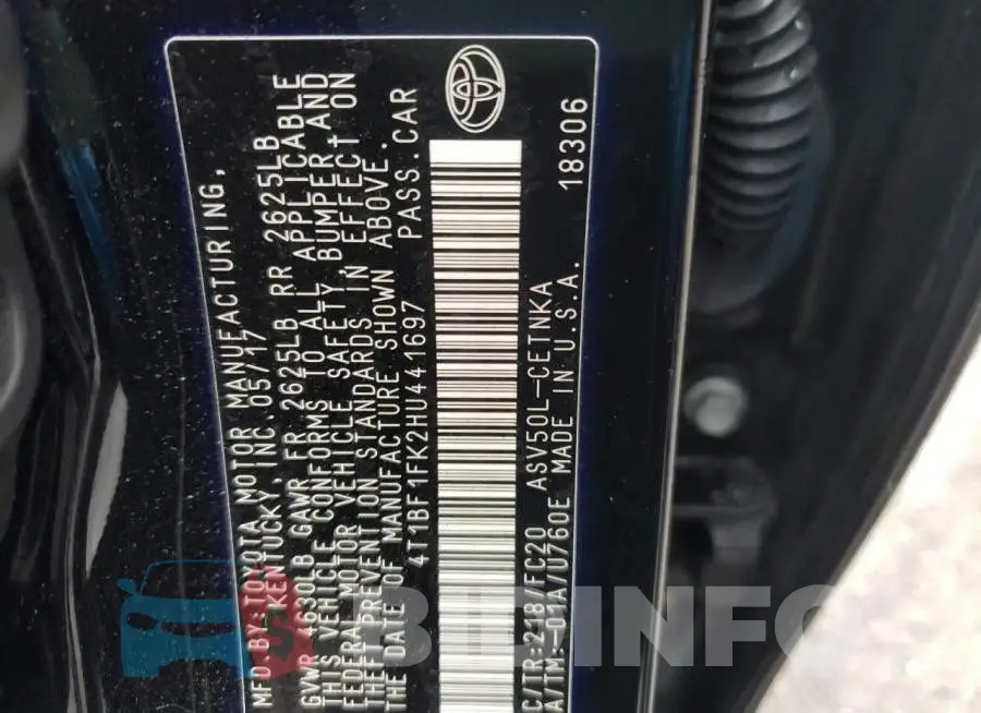 4T1BF1FK2HU441697 Photo# 12