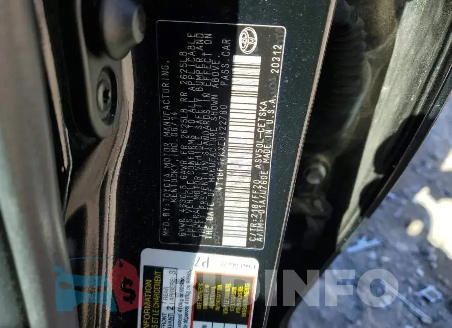 4T1BF1FKXEU422780 Photo# 12