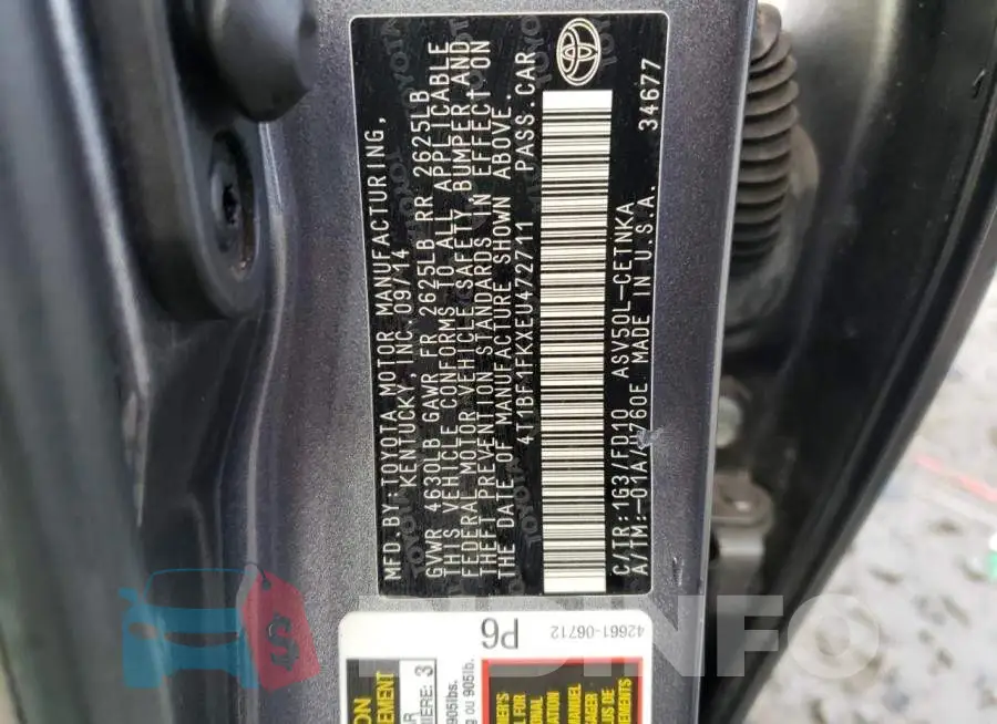 4T1BF1FKXEU472711 Photo# 13