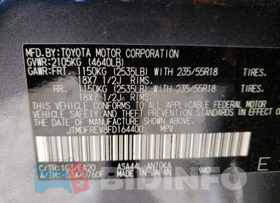 JTMDFREV8FD164400 Photo# 14
