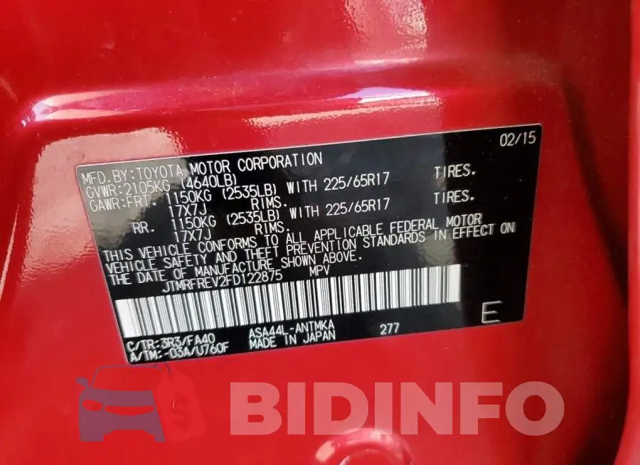 JTMRFREV2FD122875 Photo# 13