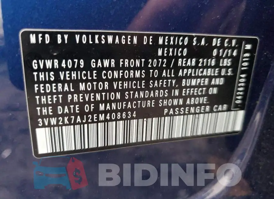 3VW2K7AJ2EM408634 Photo# 12