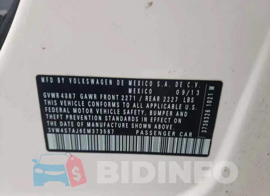 3VW4S7AJ6EM373587 Photo# 12