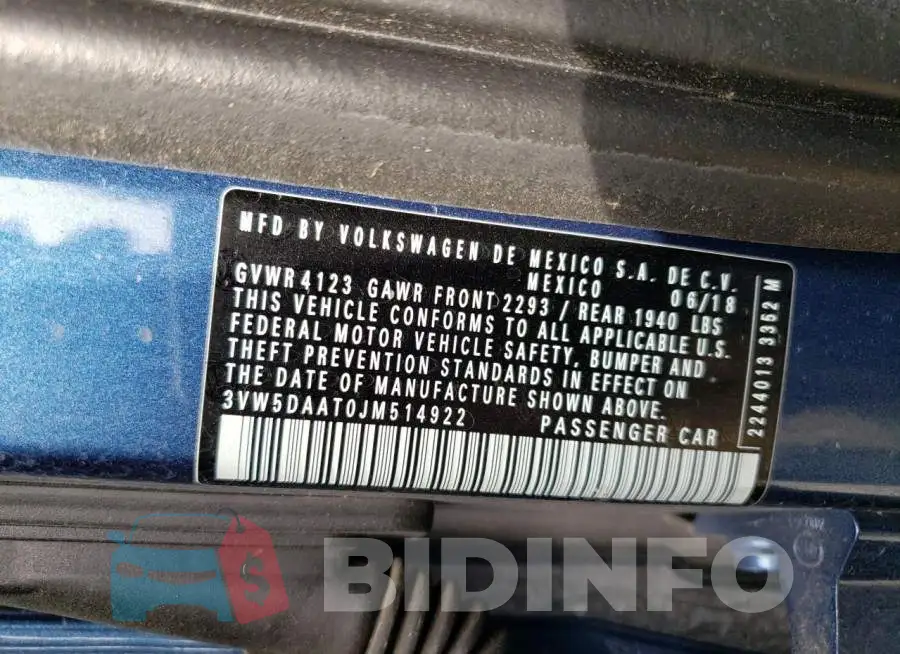 3VW5DAAT0JM514922 Photo# 12