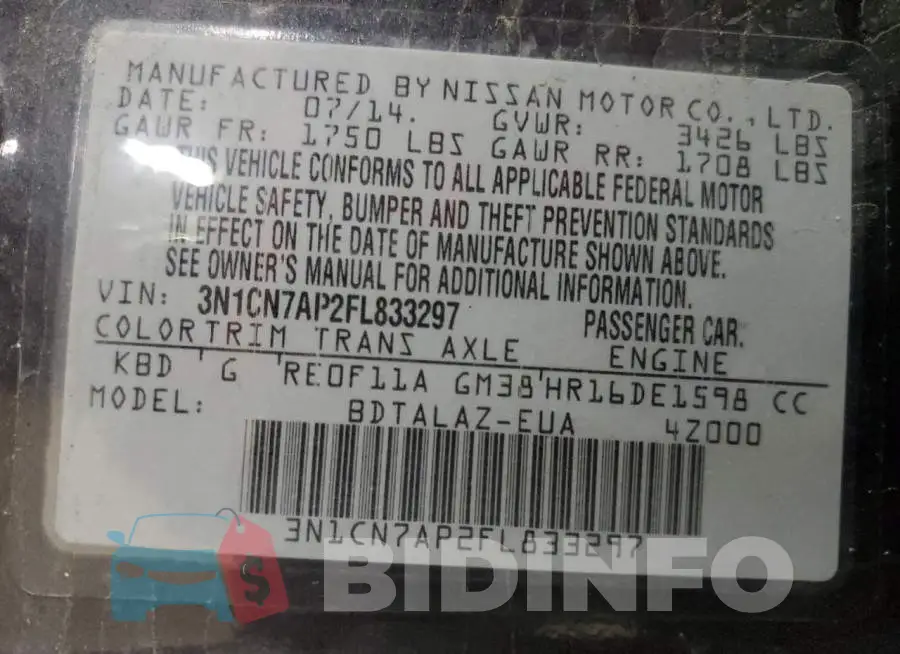 3N1CN7AP2FL833297 Photo# 12