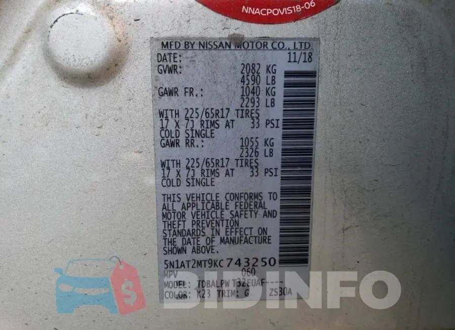 5N1AT2MT9KC743250 Photo# 13